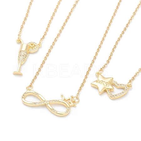 Brass Micro Pave Clear Cubic Zirconia Pendant Necklaces NJEW-F281-03-1