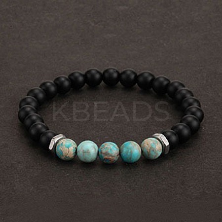 8MM Dyed Natural Imperial Jasper and Frosted Black Round Beaded Stretch for Men DZ7575-5-1