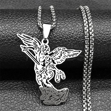 201 Stainless Steel Archangel Saint Michael Pendant Necklaces LS-NJEW-K283-10P-1