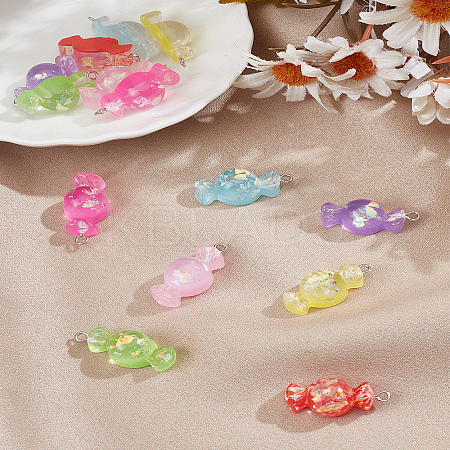14Pcs 7 Colors Candy Resin Pendants RESI-LP0001-42-1