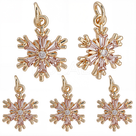10Pcs Brass Micro Pave Clear Cubic Zirconia Snowflake Pendants KK-BBC0021-78-1