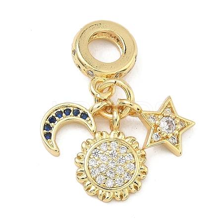 Brass Micro Pave Blue and Clear Cubic Zirconia European Dangle Charms KK-A282-22G-1