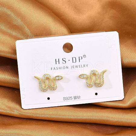Brass Micro Pave Clear Cubic Zirconia Stud Earrings EJEW-P301-17G-1