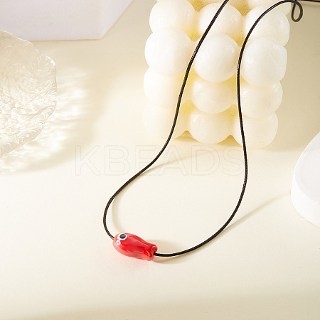 Fish Porcelain Pendant Black Wax Cord Necklaces FS-WG7FFA4-05-1