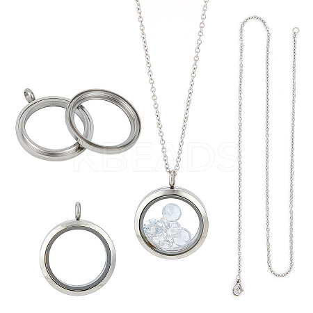 DIY Blank Dome 304 Stainless Steel Locket Pendant Necklace Making Kit STAS-DR0001-02P-1