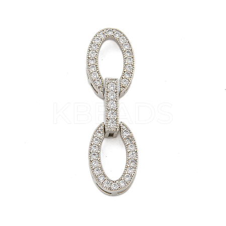Rack Plating Oval Brass Micro Pave Clear Cubic Zirconia Fold Over Clasps KK-F876-04P-1