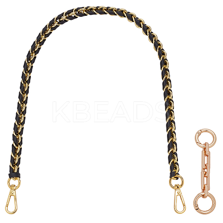 1Pc Black Imitation Leather Alloy Purse Chains FIND-AR0006-37-1