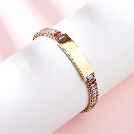 304 Stainless Steel Glass Link Chain Bracelets BJEW-G753-03G-03-1