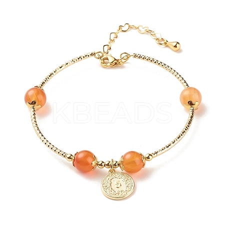 Brass Coin Charm Bracelet with Natural Red Aventurine BJEW-TA00116-04-1