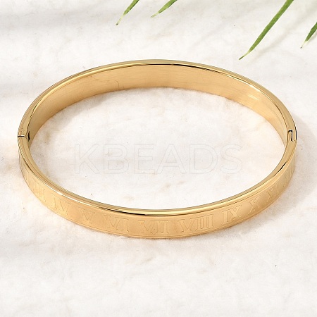 304 Stainless Steel Roman Numerals Hinged Cuff Bangles for Women SA-CBAC920-12G-1