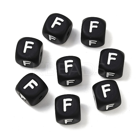 20Pcs Black Cube Letter Silicone Beads 12x12x12mm Square Dice Alphabet Beads with 2mm Hole Spacer Loose Letter Beads for Bracelet Necklace Jewelry Making JX433F-1