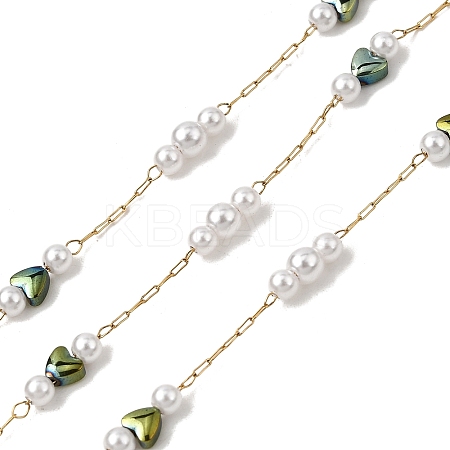 Handmade 304 Stainless Steel ABS Plastic Pearl Round with Heart Link Chains CHS-L032-12G-1