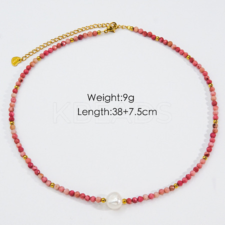 Handmade Natual Pearl & Natural Rhodonite & Shell Beaded Necklaces XL1709-1-1