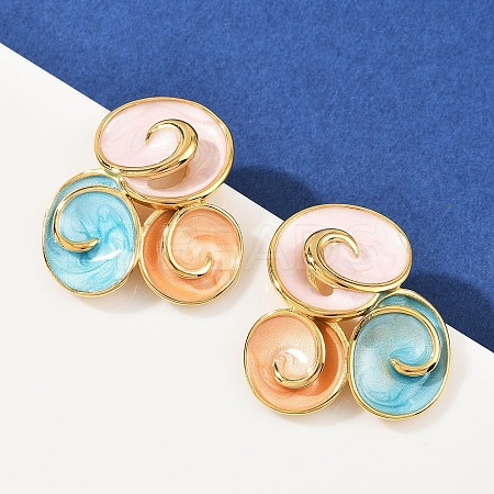 304 Stainless Steel Enamel Spiral Stud Earrings for Women LS-EJEW-A138-03G-1