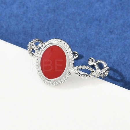 Oval 304 Stainless Steel Enamel Cuff Rings for Women RJEW-G355-01P-02-1