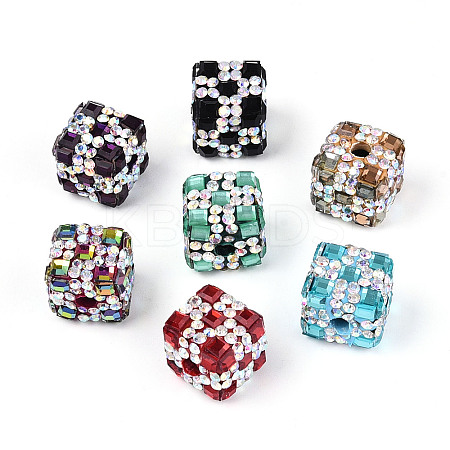 Polymer Clay Rhinestone Beads with Square Acrylic CLAY-T022-03A-1