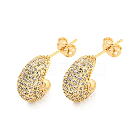 Teardrop Brass Pave Clear Cubic Zirconia Stud Earrings EJEW-M258-67G-1