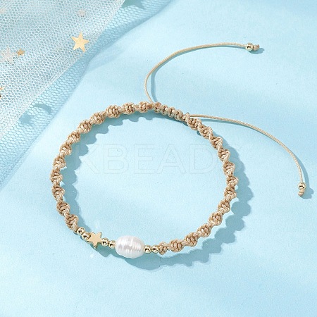 Natural Cultured Freshwater Pearl & Brass & 304 Stainless Steel Beads Braided Bead Bracelets for Women BJEW-JB13109-02-1