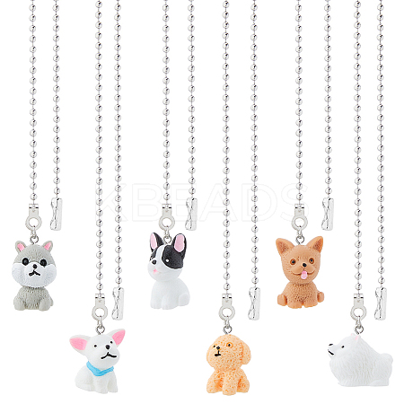 6Pcs 6 Styles Resin Dog Charms Ceiling Fan Pull Chain Extenders HJEW-DC00017-1