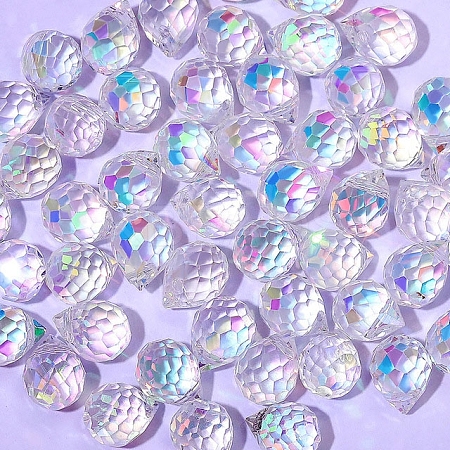 50Pcs Teardrop Electroplated Transparent Glass Charms PW-WGCC72C-10-1