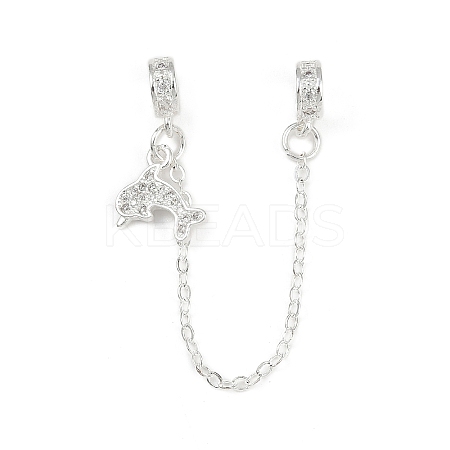 Brass Pave Clear Cubic Zirconia European Safety Chains with Charms KK-L236-16C-S-1