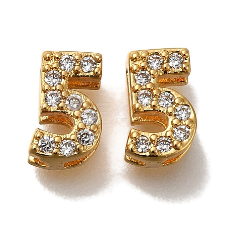 Rack Plating Number Brass Micro Pave Clear Cubic Zirconia Silde Charms KK-A231-13F-1