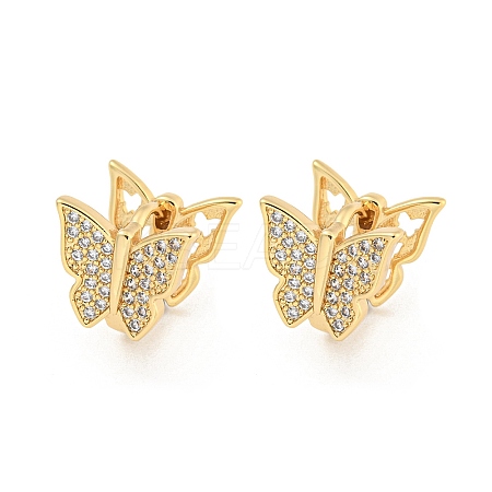 Brass Pave Clear Cubic Zirconia Hoop Earrings EJEW-M258-18G-1