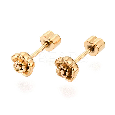 304 Stainless Steel Flower Stud Earrings EJEW-K268-48G-1