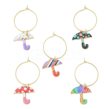 Umbrella Alloy Enamel Wine Glass Charms Sets AJEW-JO00185-1