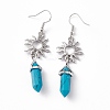 Synthetic Turquoise Bullet with Sun Dangle Earrings EJEW-I276-01P-11-3