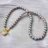 Brass Micro Pave Clear Cubic Zirconia Heart Pendant Round Beaded Necklaces for Women NJEW-D314-07PG-3