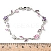Brass Micro Pave Cubic Zirconia Oval & Leaf Link Chain Bracelets for Women BJEW-G764-05P-01-5