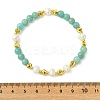 Round Natural Amazonite & Cultured Freshwater Pearl & Brass Beaded Stretch Bracelets for Women BJEW-JB14060-01-4