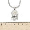 201 Stainless Steel Clear Cubic Zirconia Flat Round Virgin with Feather Pendant Necklaces NJEW-H055-04P-5