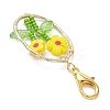 Oval with Flower Glass Seed Bead & Lampwork & Alloy Pendant Decoraitons HJEW-MZ00351-03-4