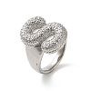 Letter Brass Micro Pave Clear Cubic Zirconia Open Cuff Ring for Women RJEW-N046-03S-P-1