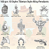 100 pcs 10 Style Tibetan Style Alloy Pendants TIBEP-CJ0001-32-2