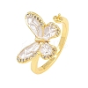 Butterfly Brass Micro Pave Cubic Zirconia & Enamel Cuff Ring Settings KK-CBAC351-05P-2