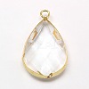 Golden Tone Brass Glass Teardrop Pendants LS-GLAA-M006-A-23G-1