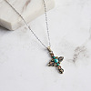 Natural Turquoise & Cubic Zirconia Cross Pendant Necklaces NJEW-L125-001ASP-4