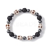 Halloween Skull Synthetic Turquoise & Round Lava Rock & Synthetic Non-Magnetic Hematite Beaded Stretch Bracelets for Women BJEW-JB10656-01-1