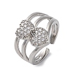 Brass Micro Pave Clear Cubic Zirconia Cuff Finger Rings RJEW-G337-33P-4