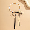 Bowknot Satin Cord Plastic Imitation Pearl Round Beaded Choker Necklaces for Women WG8633D-01-1
