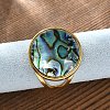 Flat Round 304 Stainless Steel Paua Shell Cuff Rings for Women RJEW-G346-02G-01-3