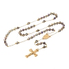Ion Plating(IP) Crucifix Cross 304 Stainless Steel Rosary Bead Necklaces NJEW-M075-03G-03-1