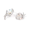 Cubic Zirconia Oval with Bowknot Stud Earrings EJEW-P206-15P-2