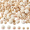 100Pcs 3 Styles Printed Wood European Beads WOOD-DC0001-12-1