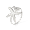 Non-Tarnish 304 Stainless Steel Starfish Open Cuff Rings for Women RJEW-S418-03P-1