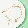 304 Stainless Steel Pave Deep Sky Blue Cubic Zirconia Enamel Sea Horse Starfish Conch Charm Anklets for Women AJEW-G069-03G-2