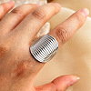 Oval 304 Stainless Steel Cuff Rings for Women RJEW-G339-01P-1